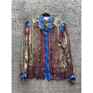 Vintage The Silk Farm By Icinoo Silk Button Down Blouse Multicolor Women Size 12